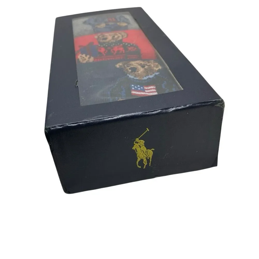 Polo Ralph Lauren Bear Crew Socks Mens 10-13 Cotton Gift Box 3 Pack‎ Red Gray